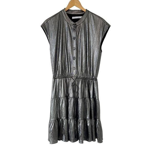 Rebecca Minkoff Silver Metallic Ollie Tiered Mini Dress - Picture 2 of 15